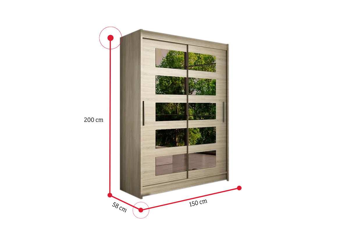 Posuvná šatníková skriňa STAWEN V so zrkadlom - ROZMEROVKA - 2