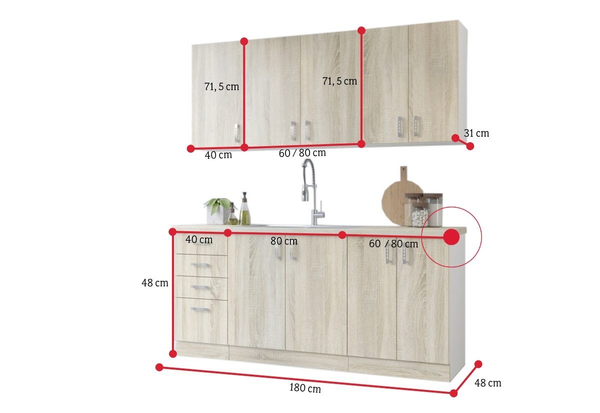 Kuchynská zostava AVRIL 180 PLUS - ROZMEROVKA - 2