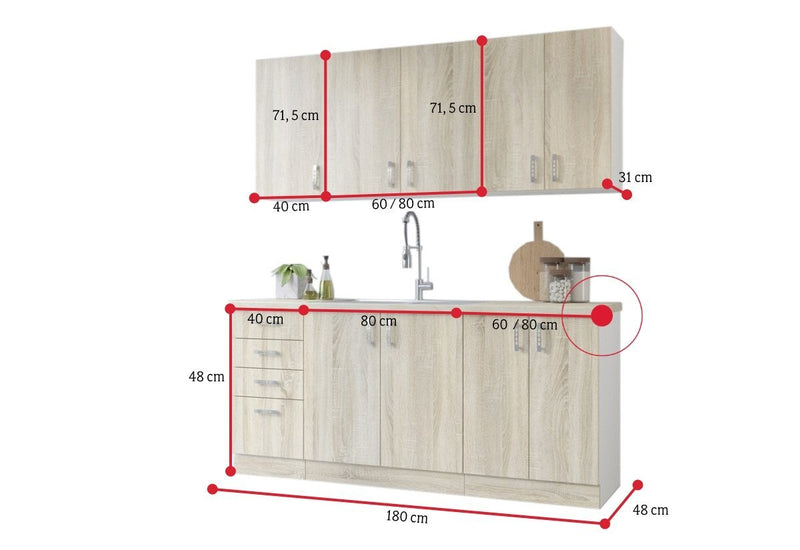 Kuchynská zostava AVRIL 180 PLUS - ROZMEROVKA - 2