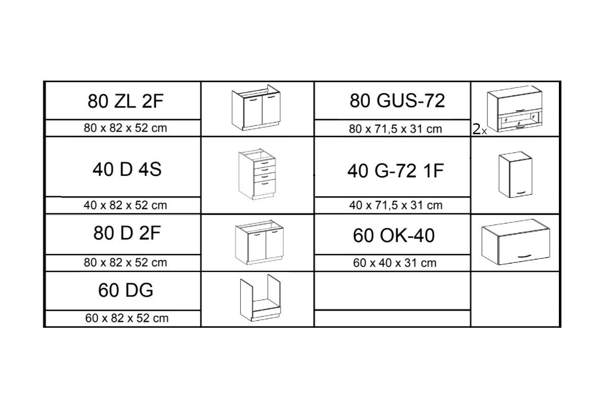 Kuchynská zostava TOULOUSE 260 - ROZMEROVKA - 1