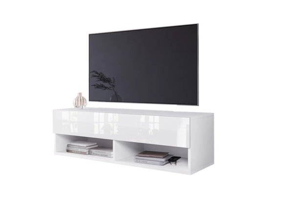 TV stolík MENDES A 100, 100x30x32, biela/biela lesk, bez LED osvetlenia -  - 0