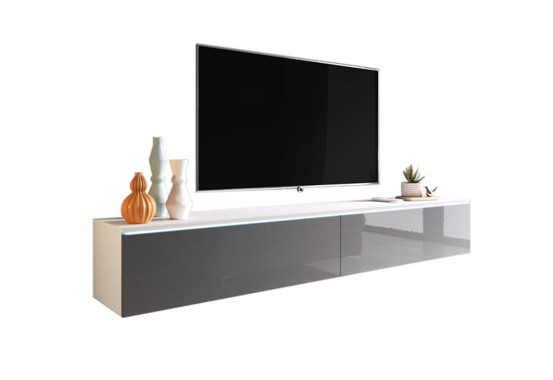 TV stolík MENDES D 180, 180x30x32, biela/siva lesk -  - 0