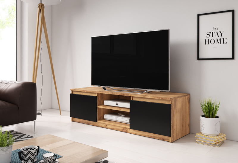 TV stolík BASTE, 120x35,5x38, dub wotan/čierny grafit -  - 0