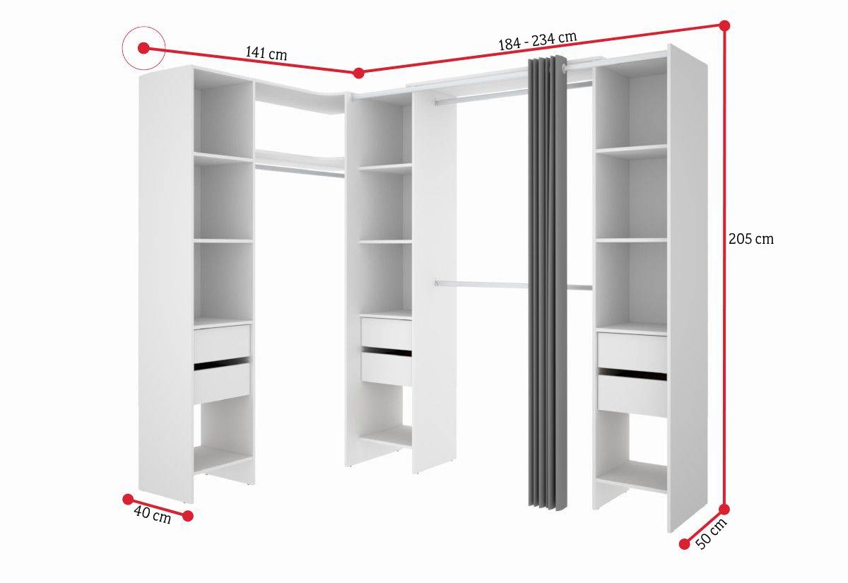 Rohová otvorená šatníková skriňa so závesom SUITA 3 - ROZMEROVKA - 1