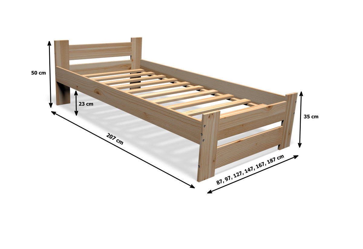 Posteľ z masívu STUDENT + rošt ZADARMO - ROZMEROVKA - 1