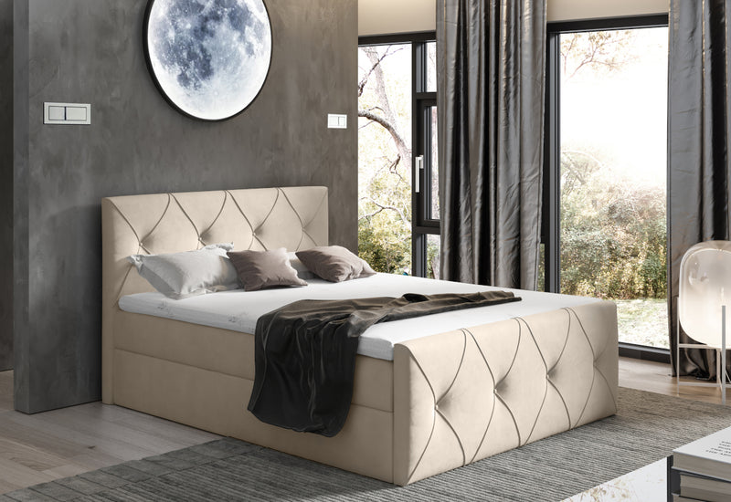 Čalúnená posteľ boxspring DIAMOND LUX + topper, 120x200, mat velvet 08 -  - 0