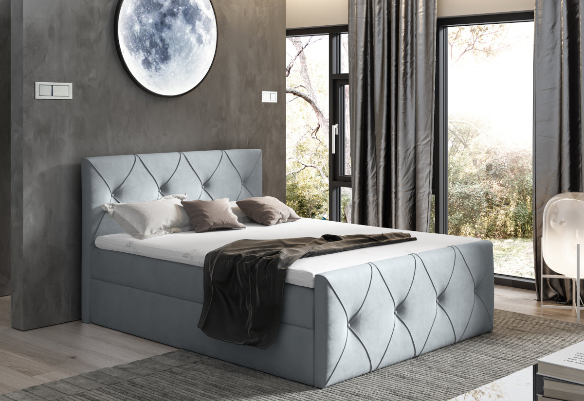 Čalúnená posteľ boxspring DIAMOND LUX + topper, 160x200, mat velvet 85 -  - 0