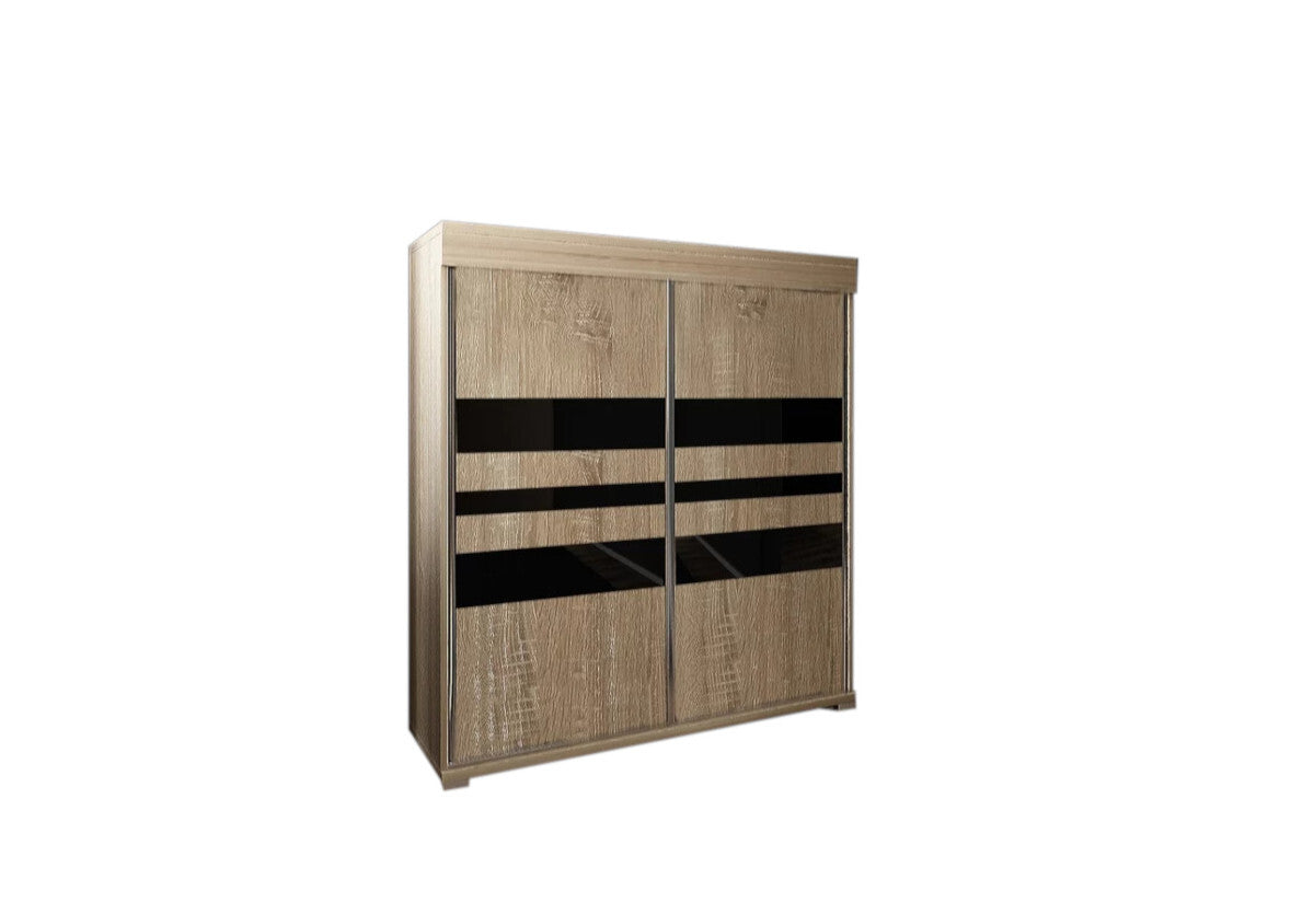 Komoda MADRID 6, 80x94x45, dub sonoma/čierne sklo -  - 0