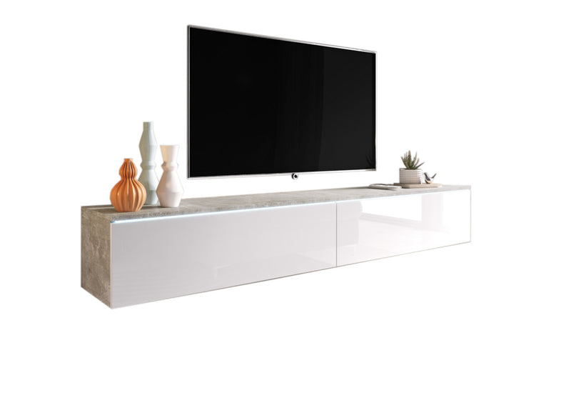 TV stolík MENDES D 180, 180x30x32, beton/biela lesk -  - 0