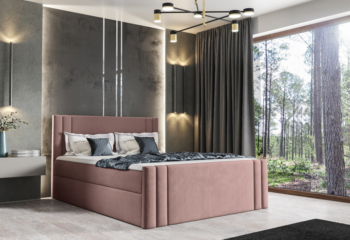 Čalúnená posteľ boxspring ELEKTRA + topper, 140x200, mat velvet 63 -  - 0