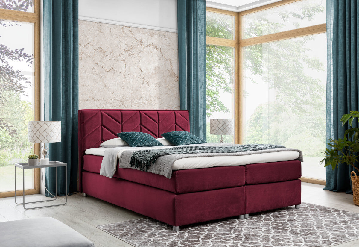 Čalúnená posteľ boxspring MODLA + topper, 120x200, bordová (czerwone wino) -  - 0