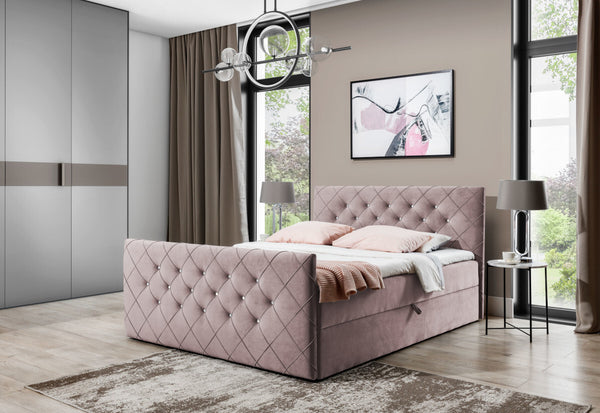 Čalúnená posteľ boxspring MATRAGI + topper, 120x200, ružová (stary rozowy) -  - 0